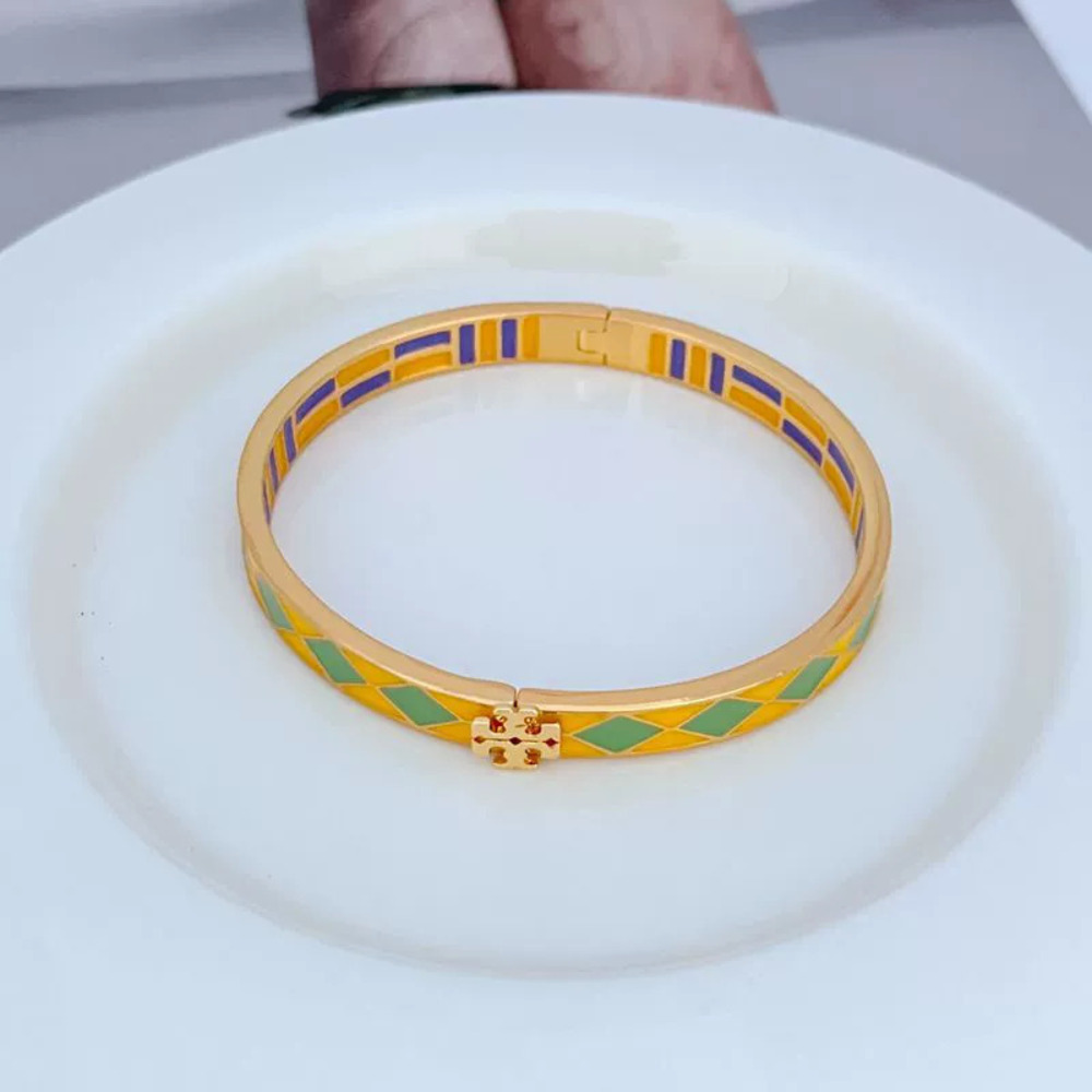 Tory Burch Color Enamel Hand Painted Metal Clasp Bracelet